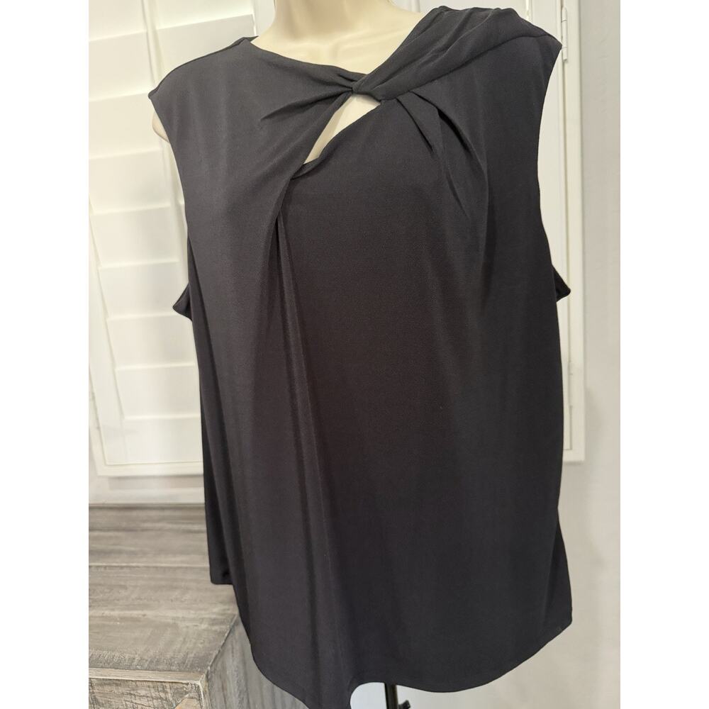 Liz Claiborne XXL Black Sleeveless Blouse Twist Knot Cutout Neckline Career Chic